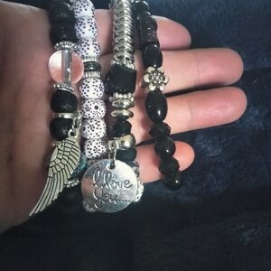 Black and Silver Beaded Bracelet Set
